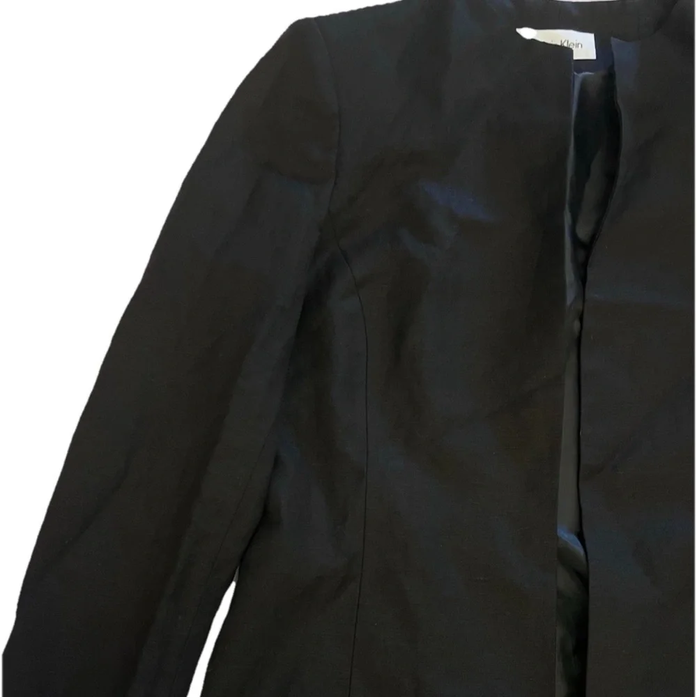 Calvin Klein Linen Blend Long Open Front Blazer Jacket Sz 12 - Picture 3 of 6